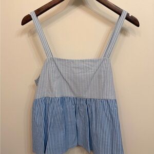 Pink Lily Large Babydoll Blue Striped Sleeveless Top